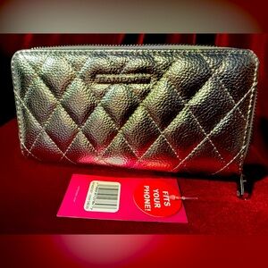 NWT rampage, wallet, silver, dual zipper, and fits most phones!!! MSRP $48